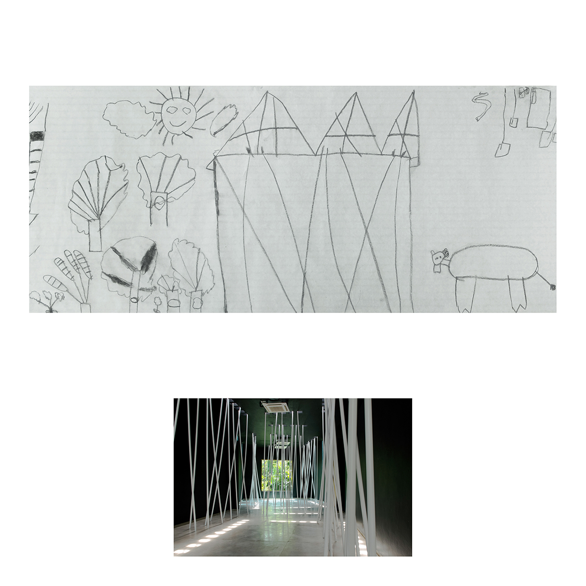 Sin título (Pintura negra y tubos blancos), Dibujos niños, 2014 : Francisco Ugarte