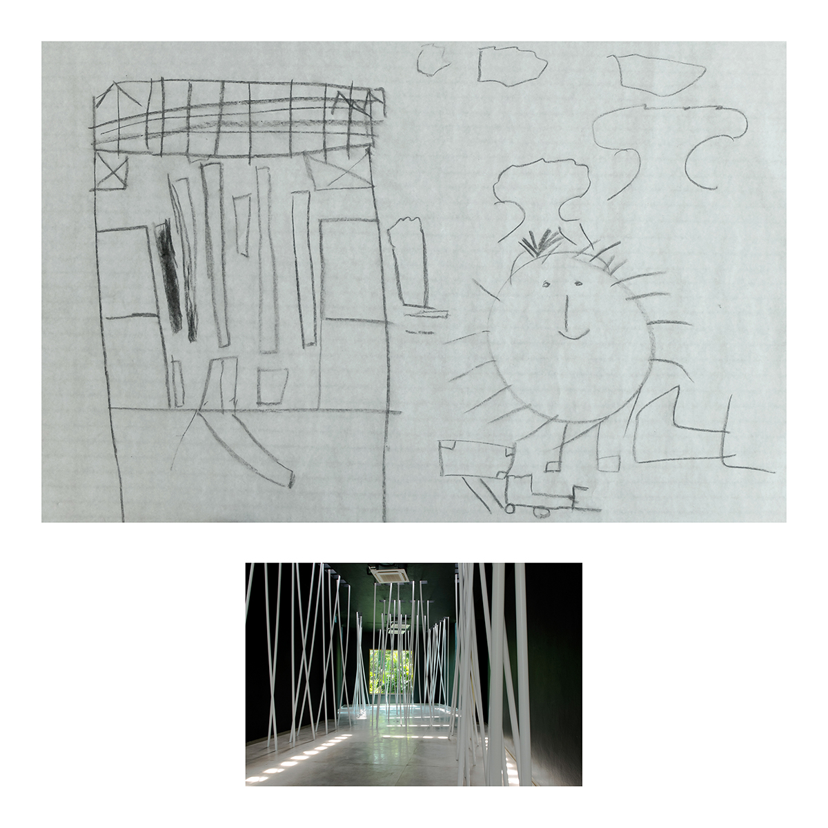 Sin título (Pintura negra y tubos blancos), Dibujos niños, 2014 : Francisco Ugarte