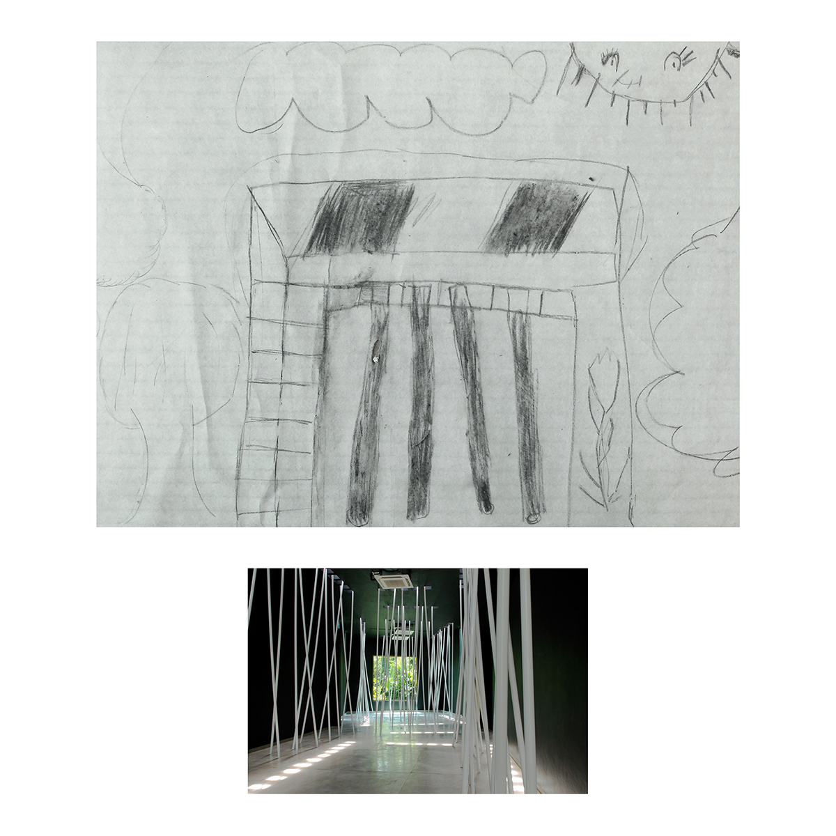 Sin título (Pintura negra y tubos blancos), Dibujos niños, 2014 : Francisco Ugarte