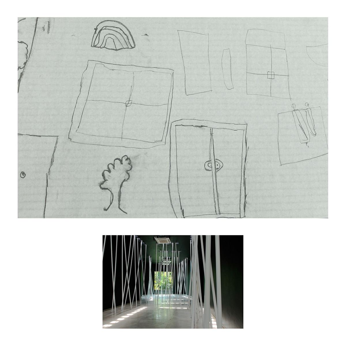 Sin título (Pintura negra y tubos blancos), Dibujos niños, 2014 : Francisco Ugarte