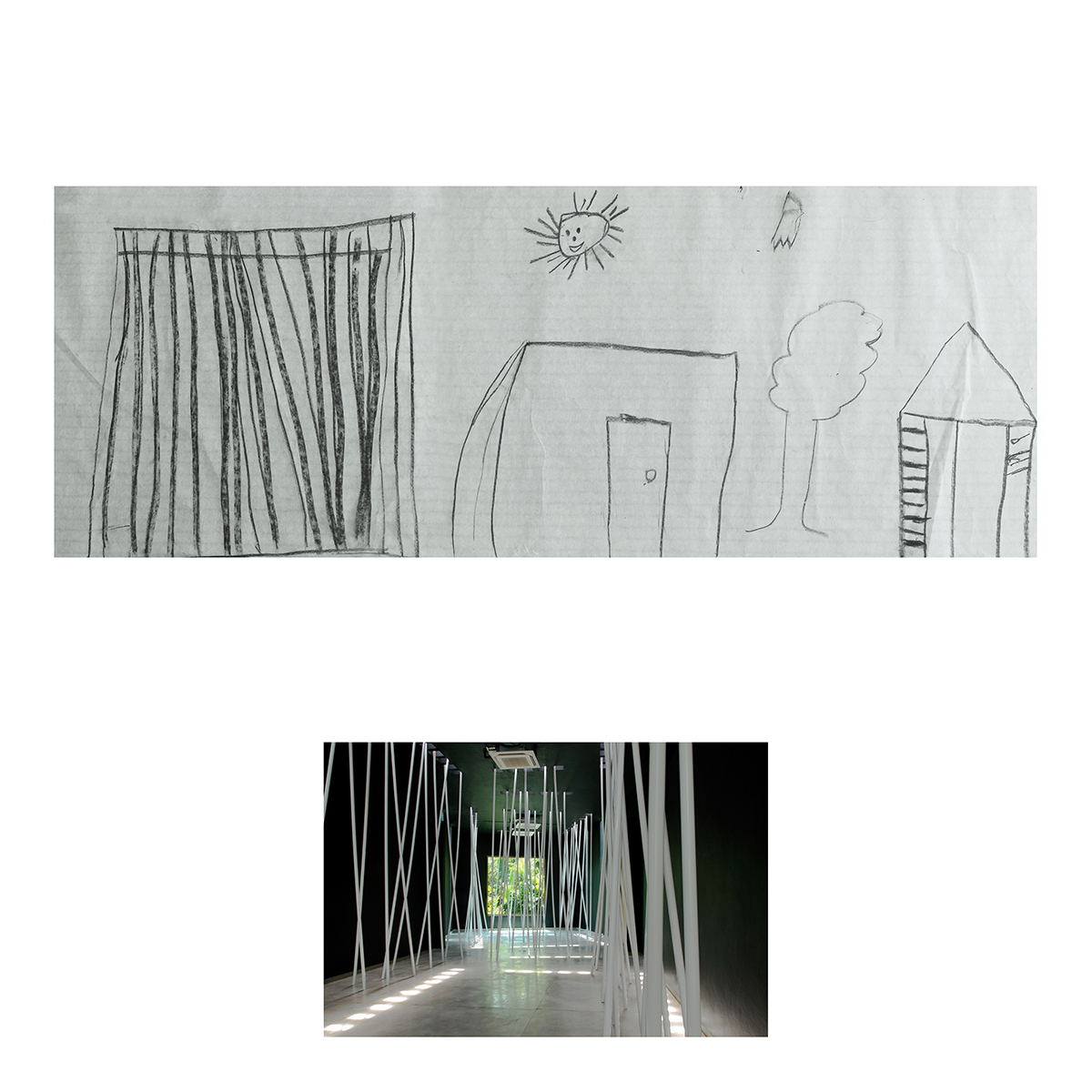 Sin título (Pintura negra y tubos blancos), Dibujos niños, 2014 : Francisco Ugarte