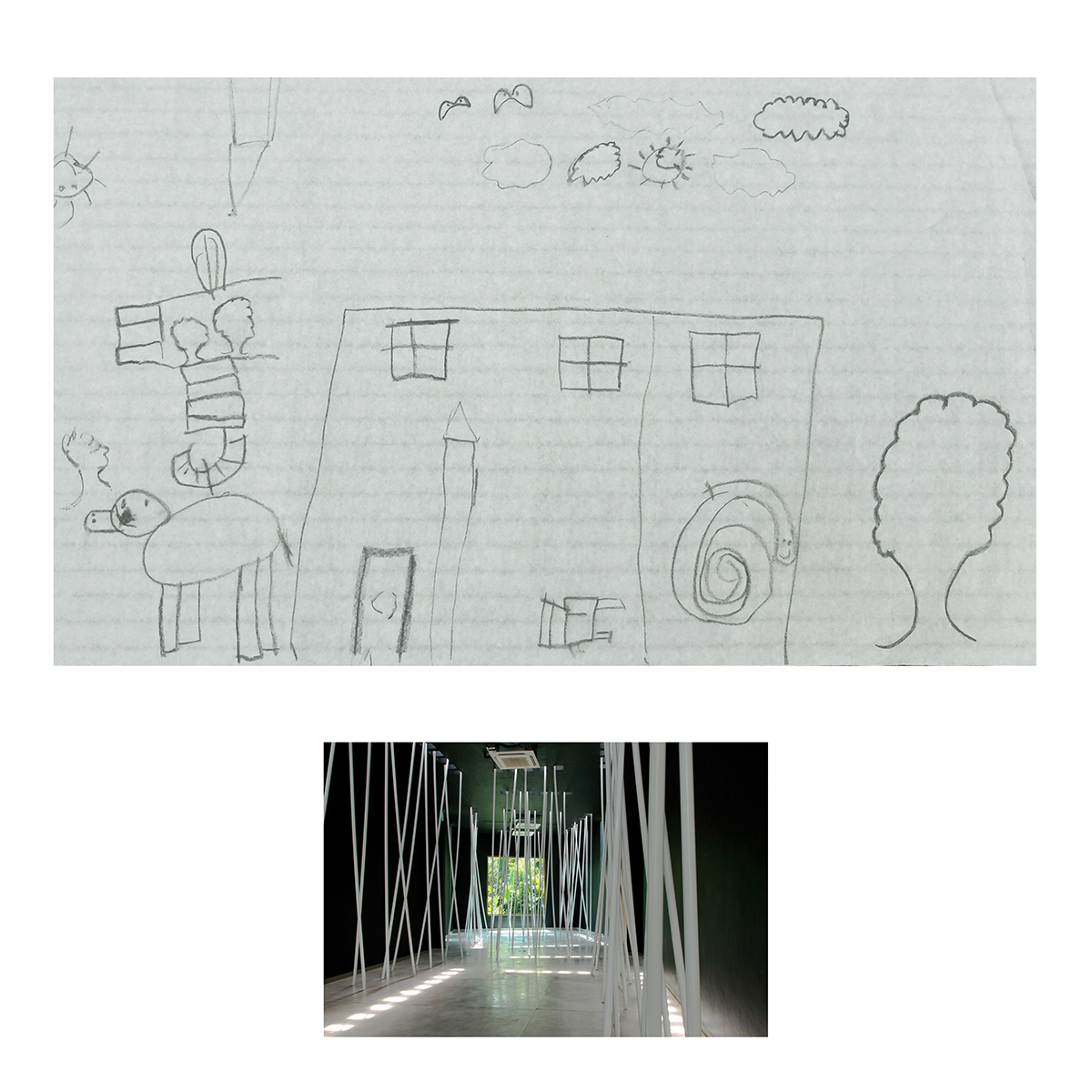 Sin título (Pintura negra y tubos blancos), Dibujos niños, 2014 : Francisco Ugarte