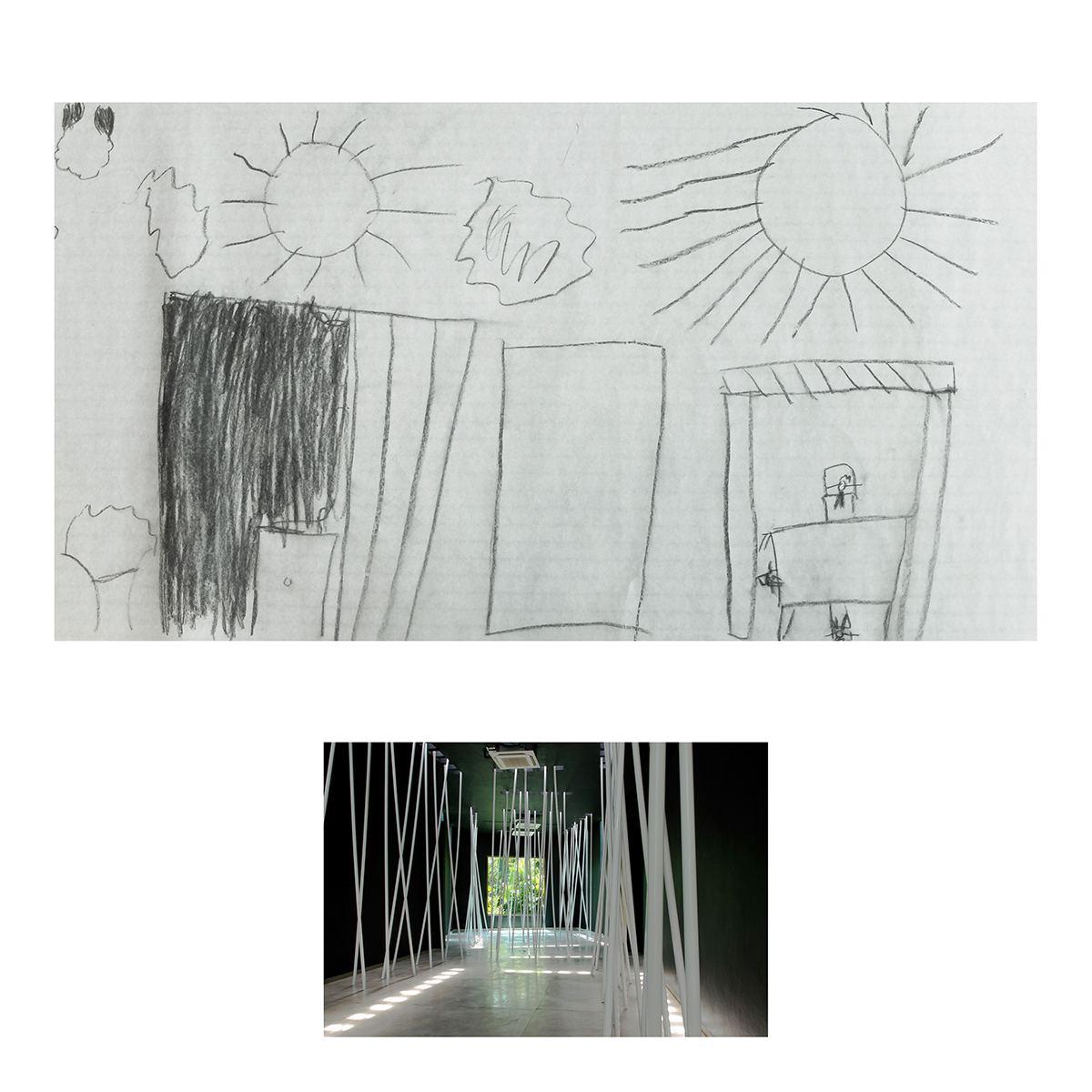 Sin título (Pintura negra y tubos blancos), Dibujos niños, 2014 : Francisco Ugarte