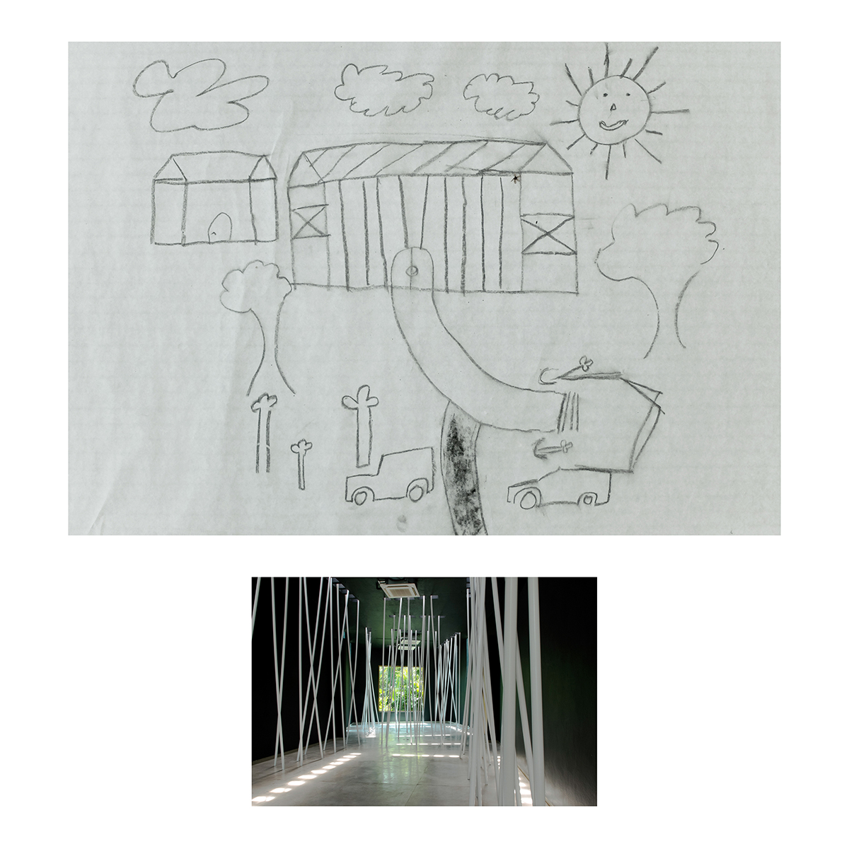 Sin título (Pintura negra y tubos blancos), Dibujos niños, 2014 : Francisco Ugarte