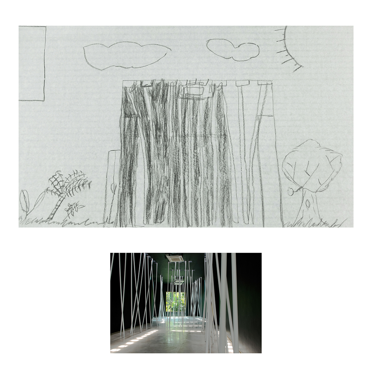 Sin título (Pintura negra y tubos blancos), Dibujos niños, 2014 : Francisco Ugarte