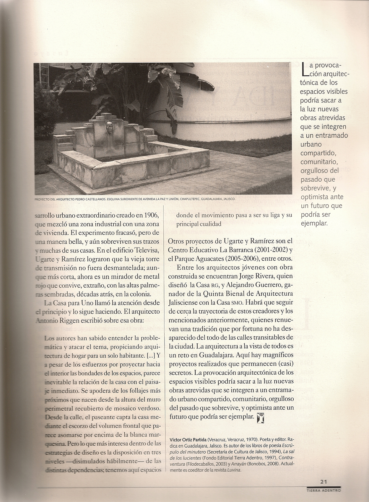 Revista tierra adentro, GUADALAJARA ARQUITECTÓNICA O LA PROVOCACIÓN DEL EJEMPLAR : Francisco Ugarte
